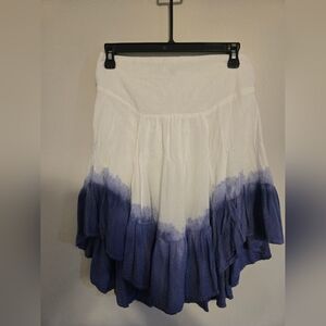 Womens Free People White & Blue Tie Dye Print Bohemian, Medium Skirt